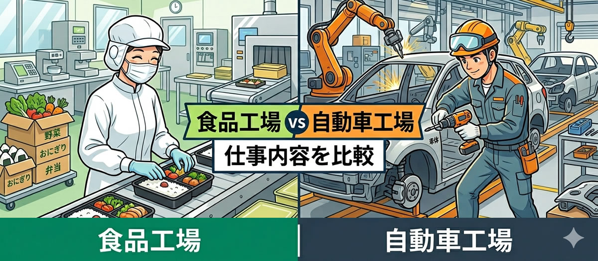 食品工場と自動車工場の違い｜仕事内容、福利厚生を徹底比較