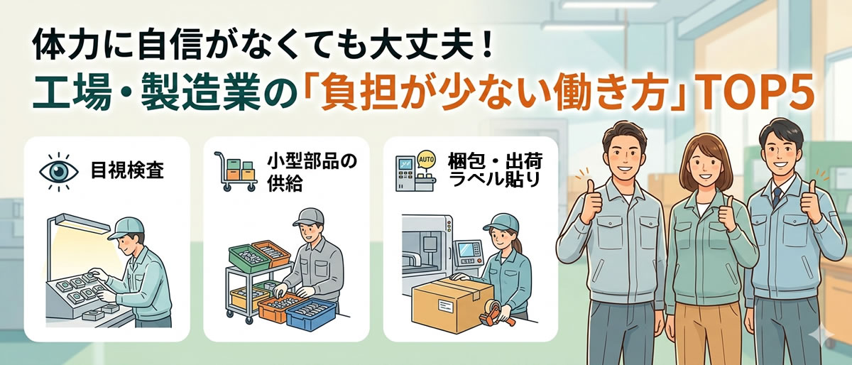 体力に自信がなくても大丈夫！工場・製造業の「負担が少ない働き方」TOP5