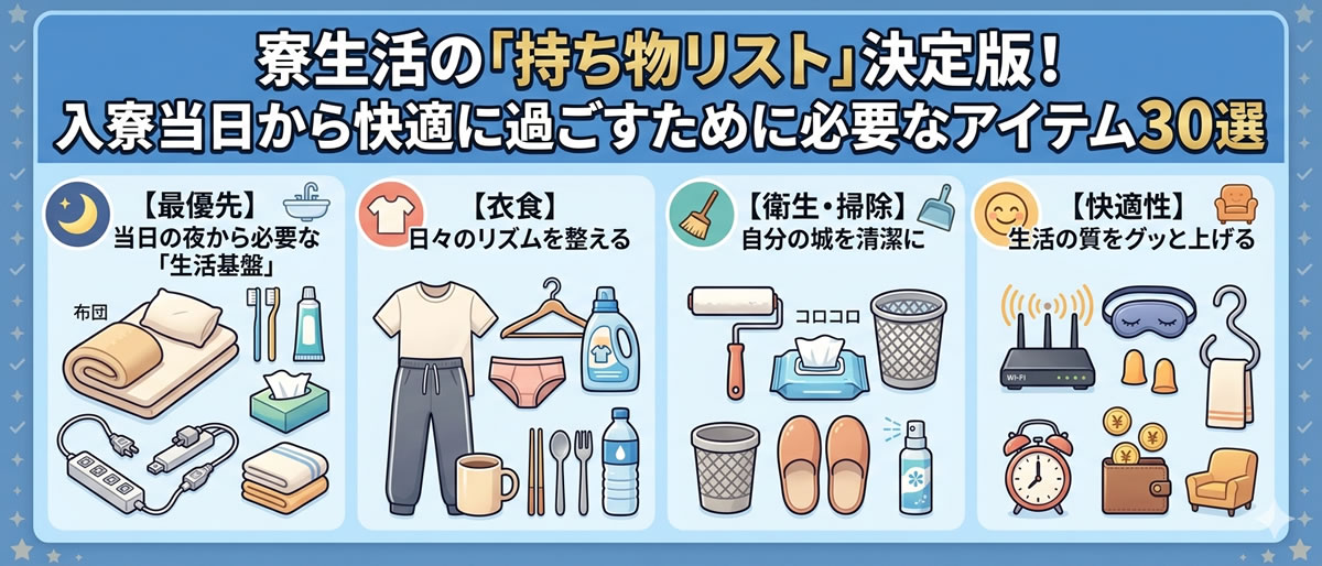 寮生活の「持ち物リスト」決定版！入寮当日から快適に過ごすために必要なアイテム30選