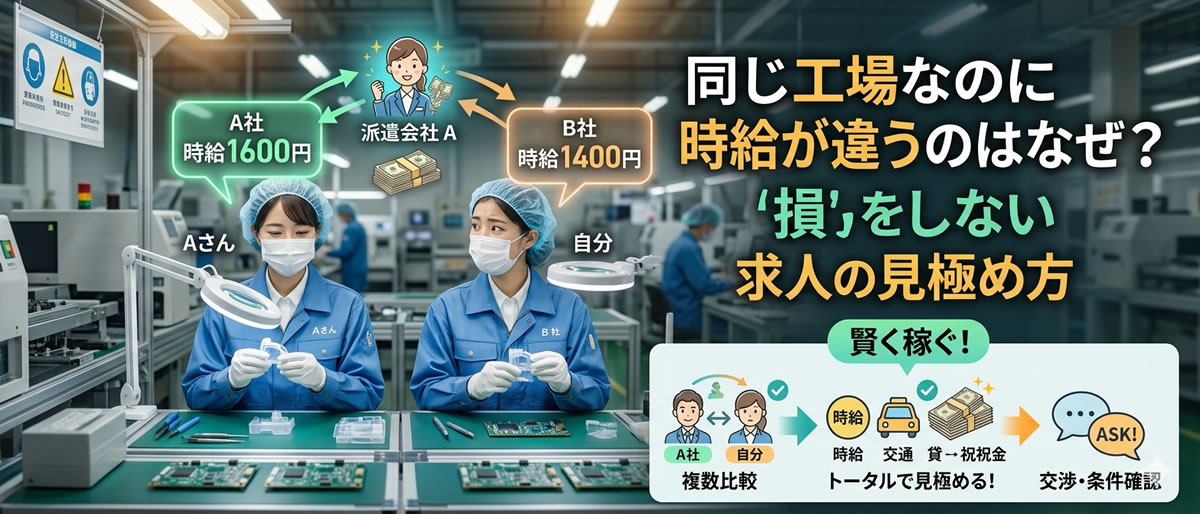 同じ工場なのに派遣会社によって時給が違うのはなぜ？損をしない求人の見極め方