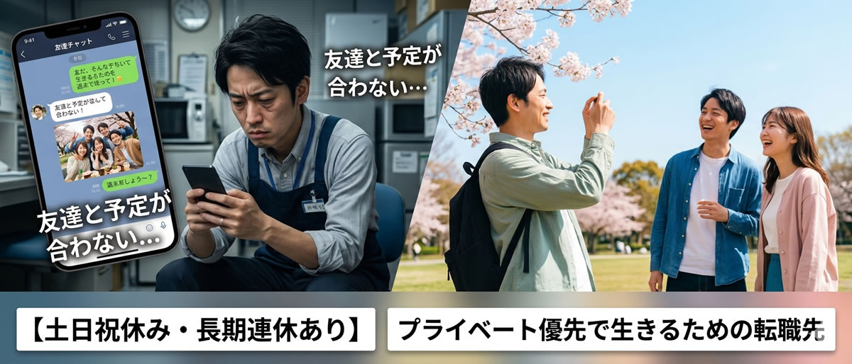 【土日祝休み・長期連休あり】「友達と予定が合わない&hellip;」を卒業。プライベート優先で生きるための転職先