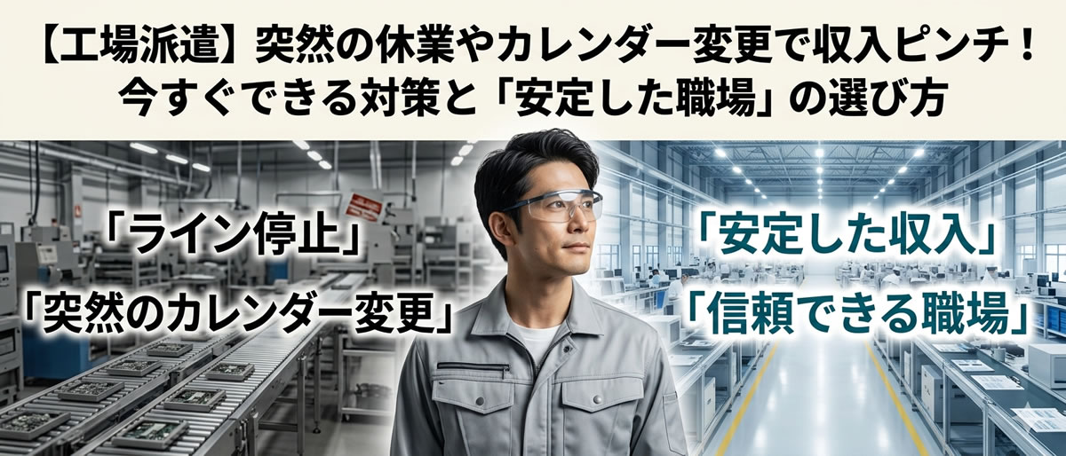【工場派遣】突然の休業やカレンダー変更で収入ピンチ！今すぐできる対策と「安定した職場」の選び方