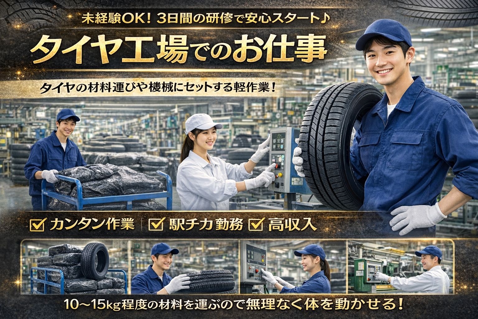 工場／未経験OK  タイヤ工場の機械オペレーター　運搬作業