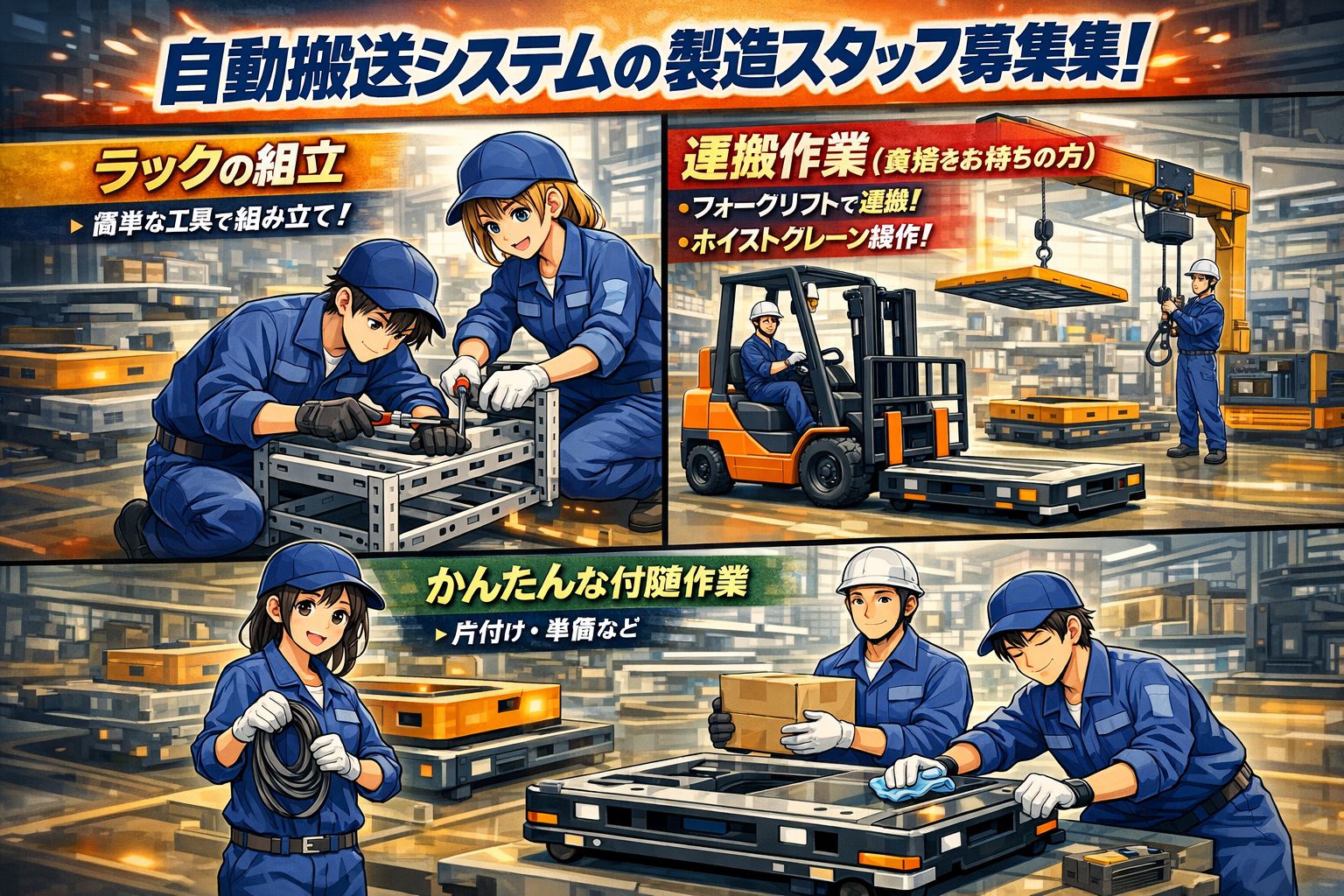 工場　未経験可　自動搬送装置の製造業務