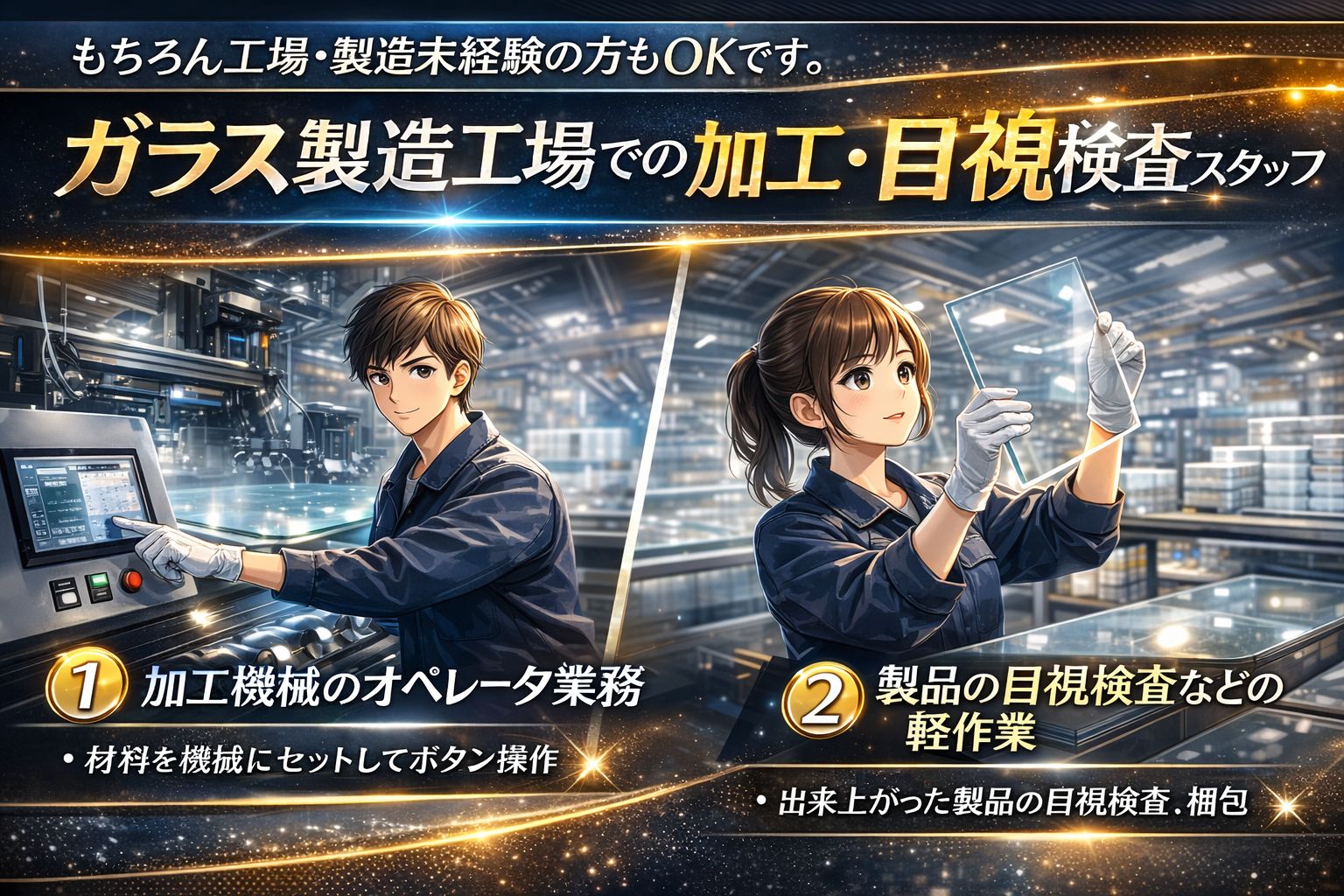 ガラス製品の加工／目視検査