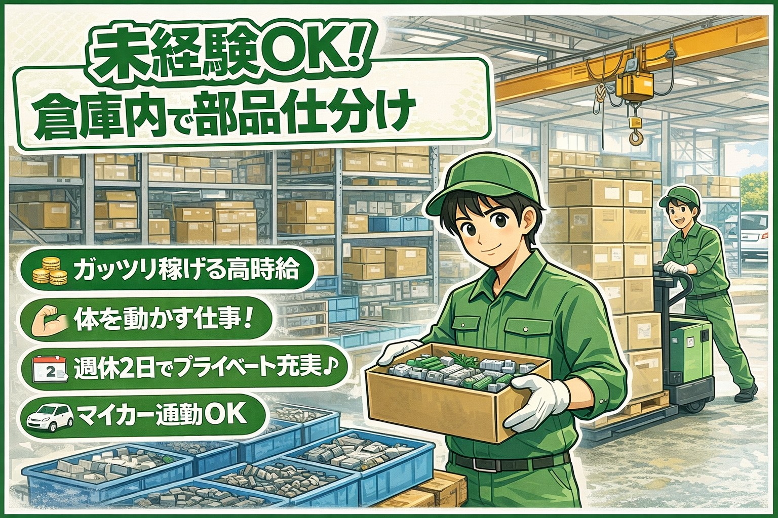 倉庫の中の部品仕分け【稲敷市×日勤固定】軽作業だから未経験でも安心の職場<br />
