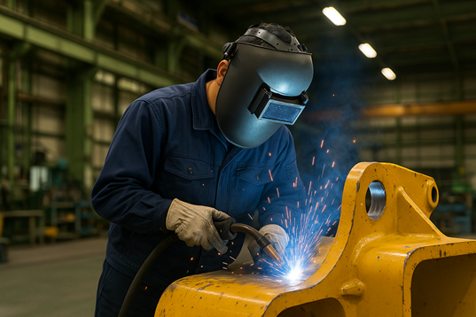 油圧部品の半自動溶接