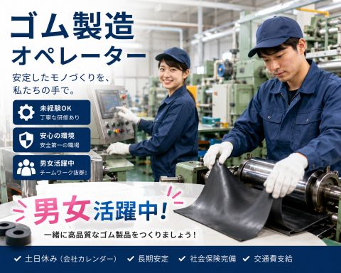 働きやすさ抜群！空調完備のゴム製造スタッフ