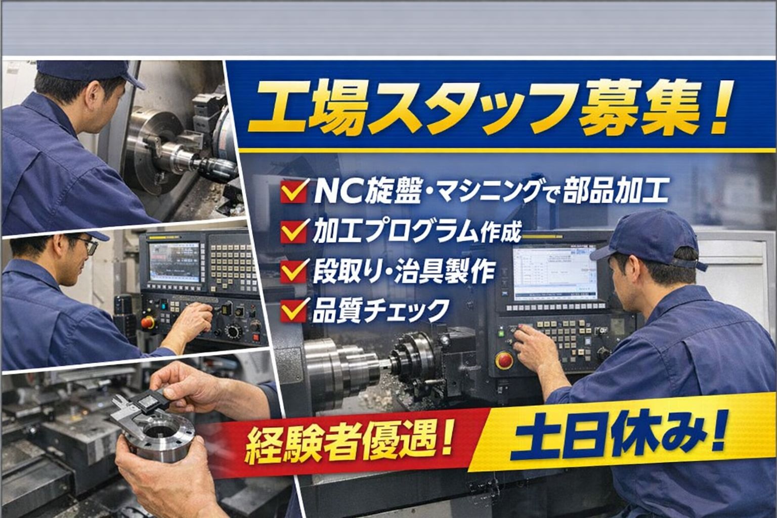 NC旋盤経験者歓迎日勤のみ