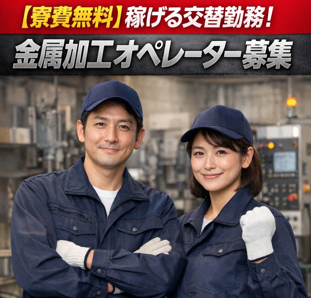 【寮費無料】稼げる交替勤務！金属加工オペレーター募集

