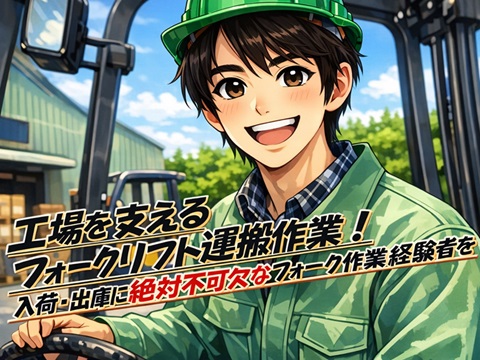 【日勤・土日祝休み】資格を活かした長期の仕事！フォークリフトを使った製品の運搬作業！