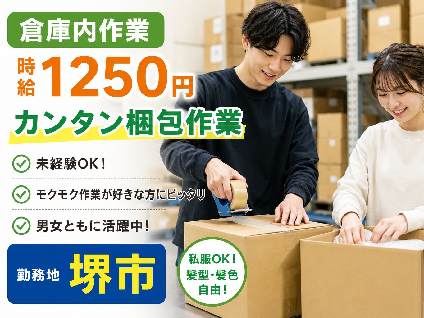 梱包、出荷補助、検品、ピッキング業務等
人気の倉庫内軽作業