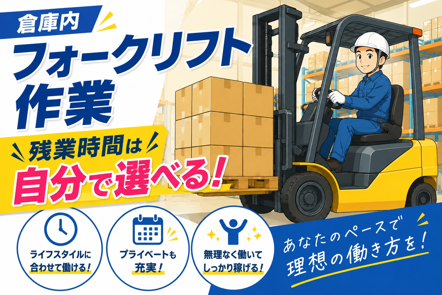 自分次第で稼げる✨日勤のみ！空調完備！物流倉庫内フォークリフト作業スタッフ