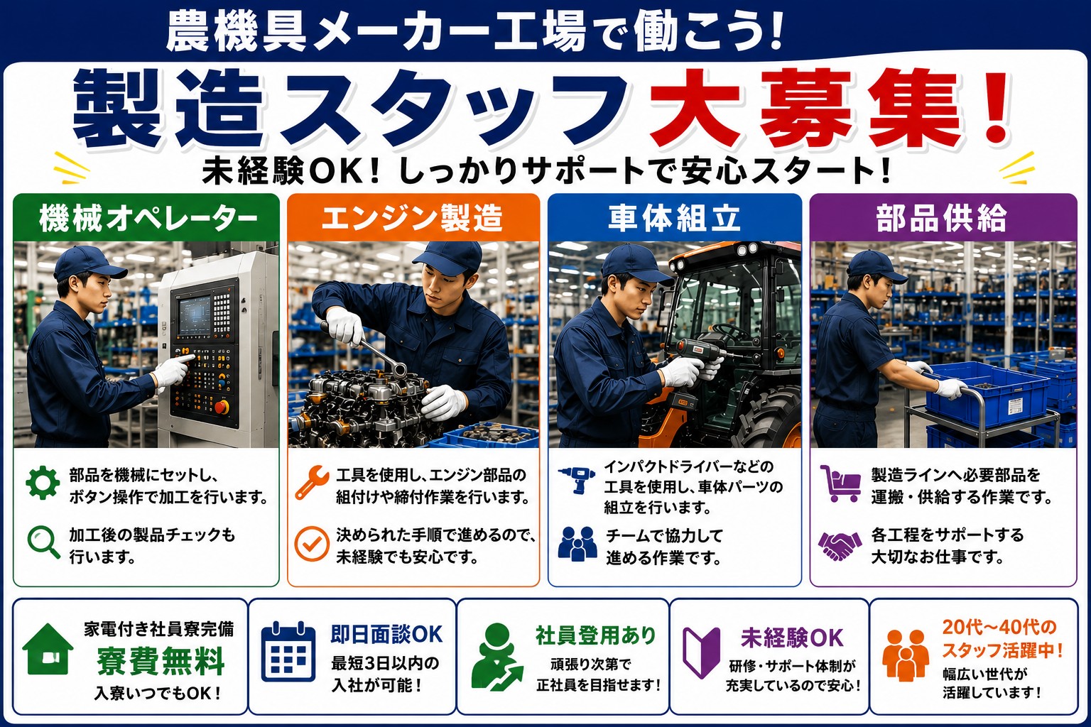 茨城県つくば市｜農機具の組立・エンジンの製造・検査・部品供給