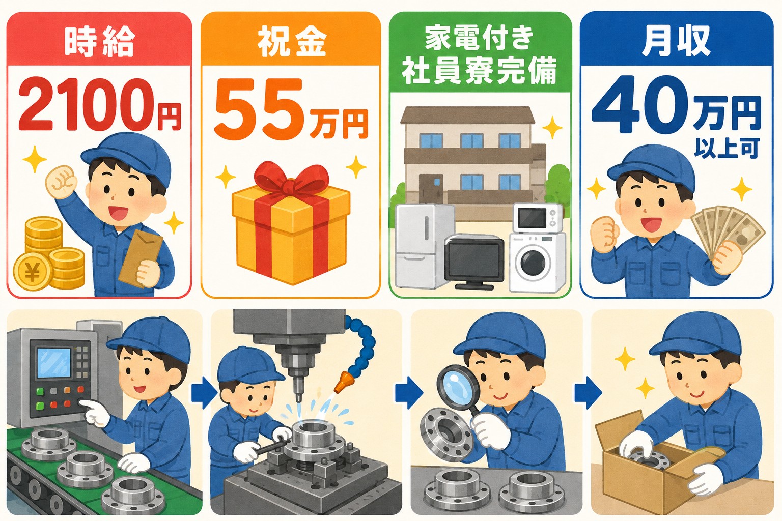 月40万円以上稼げます／農機具メーカーの製造スタッフ（機械オペ・検査）／未経験大歓迎