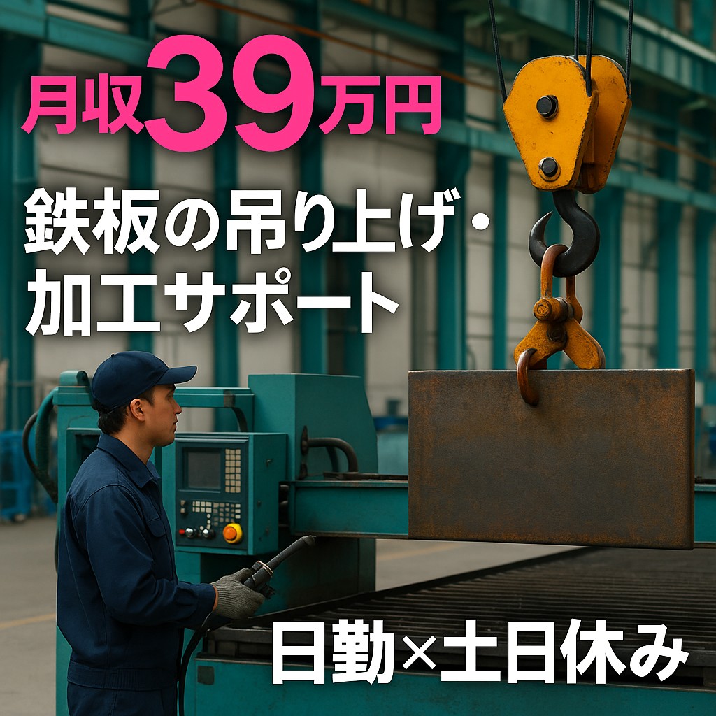 【派遣社員】鉄板加工オペレーター／玉掛け・クレーン経験を活かして高収入！月収39万円も可能♪