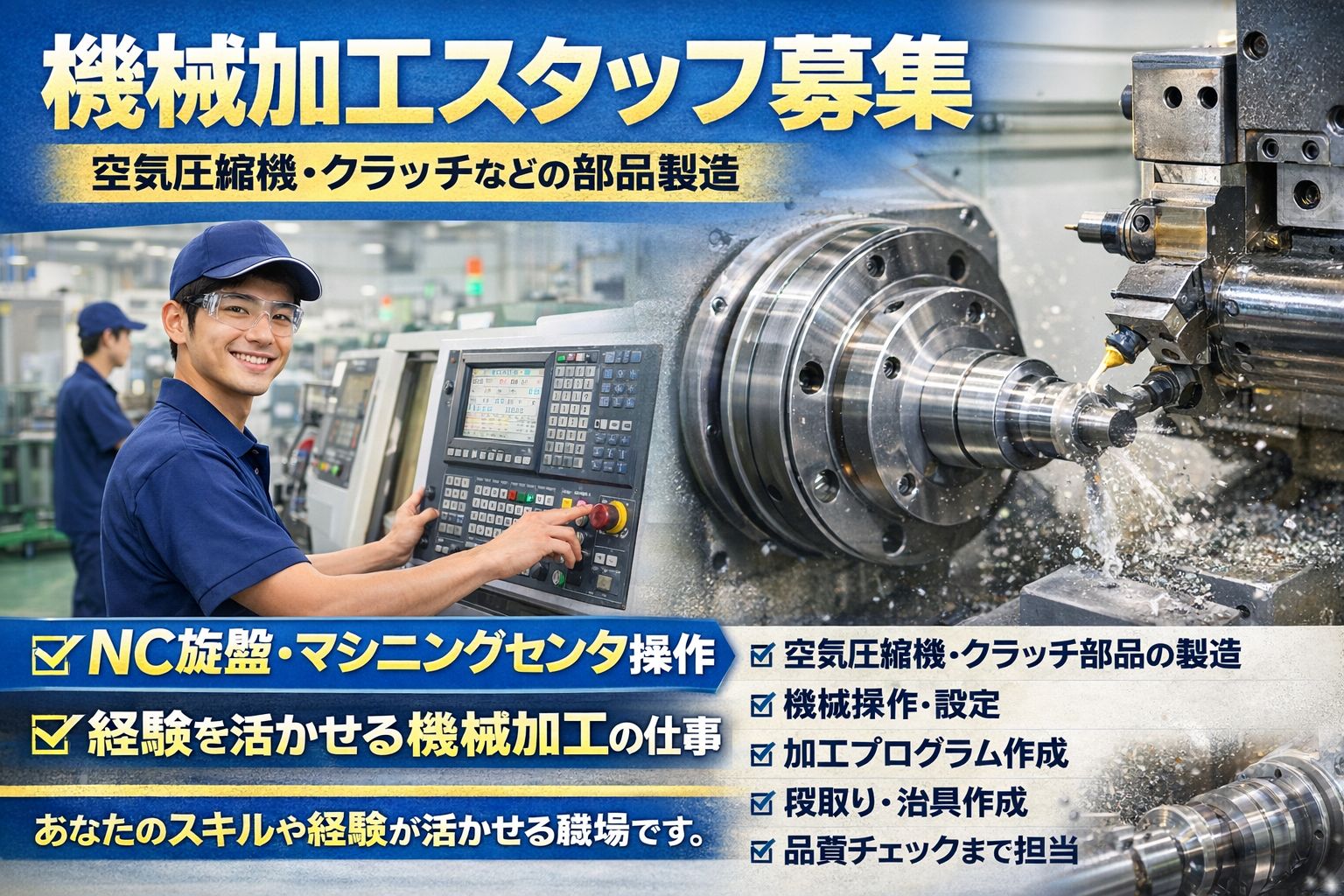 NC旋盤経験者歓迎日勤のみ
