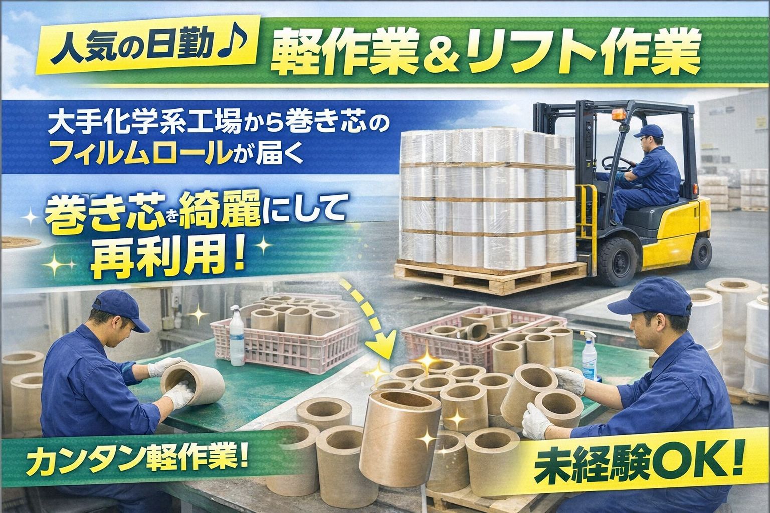 人気の日勤♪軽作業とリフト作業　