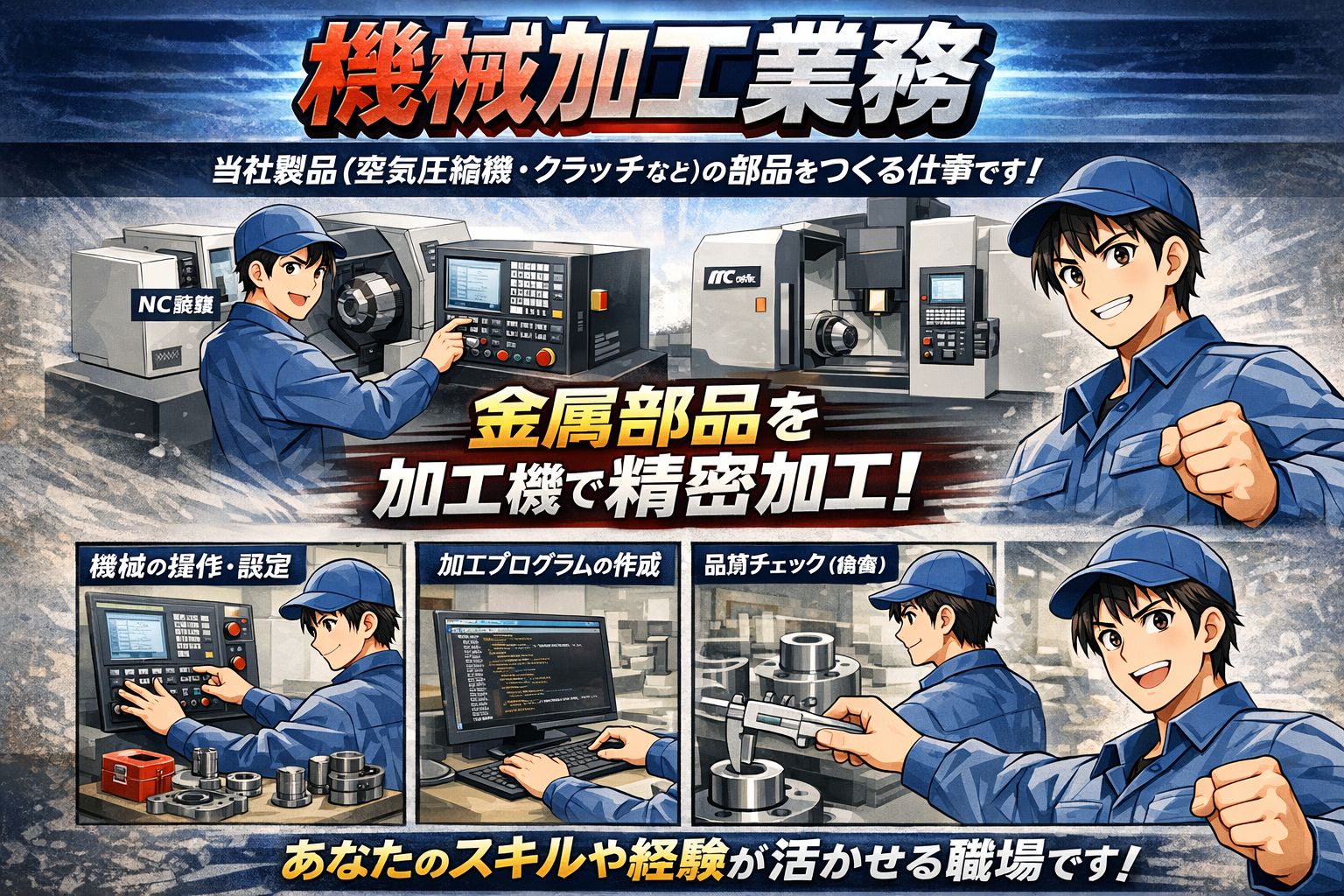 NC旋盤経験者歓迎
日勤のみ