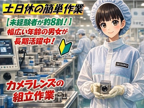【寮費無料】年間休日127日／未経験OK！
土日休みで職場環境充実／機械でレンズ磨き