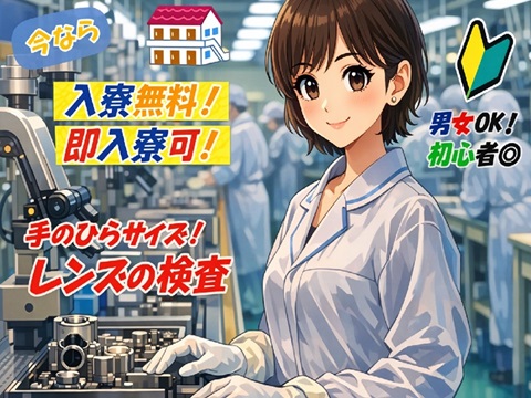 【寮費無料】未経験OK！機械でレンズ磨き！
年間休日127日／土日休みで職場環境充実