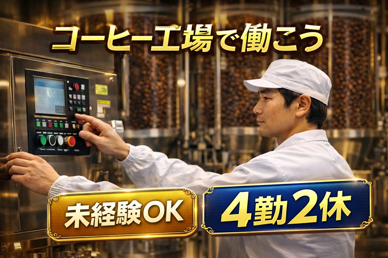 工場　コーヒー製造の補助作業未経験OK　材料充填や検査・物流など