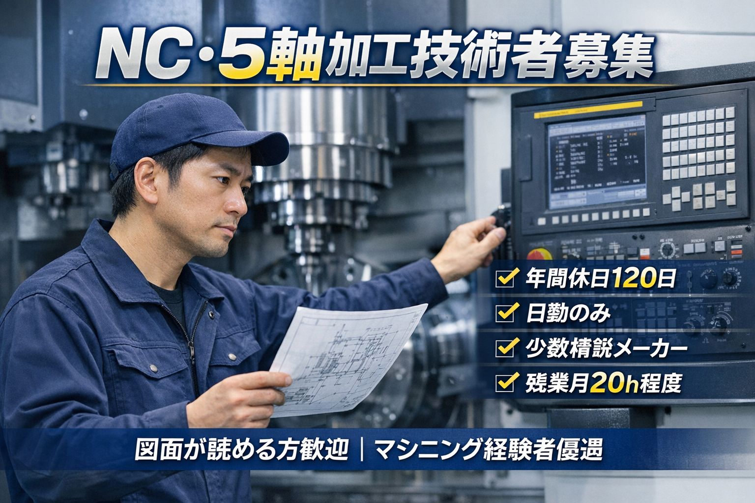 NC旋盤経験者歓迎
日勤のみ