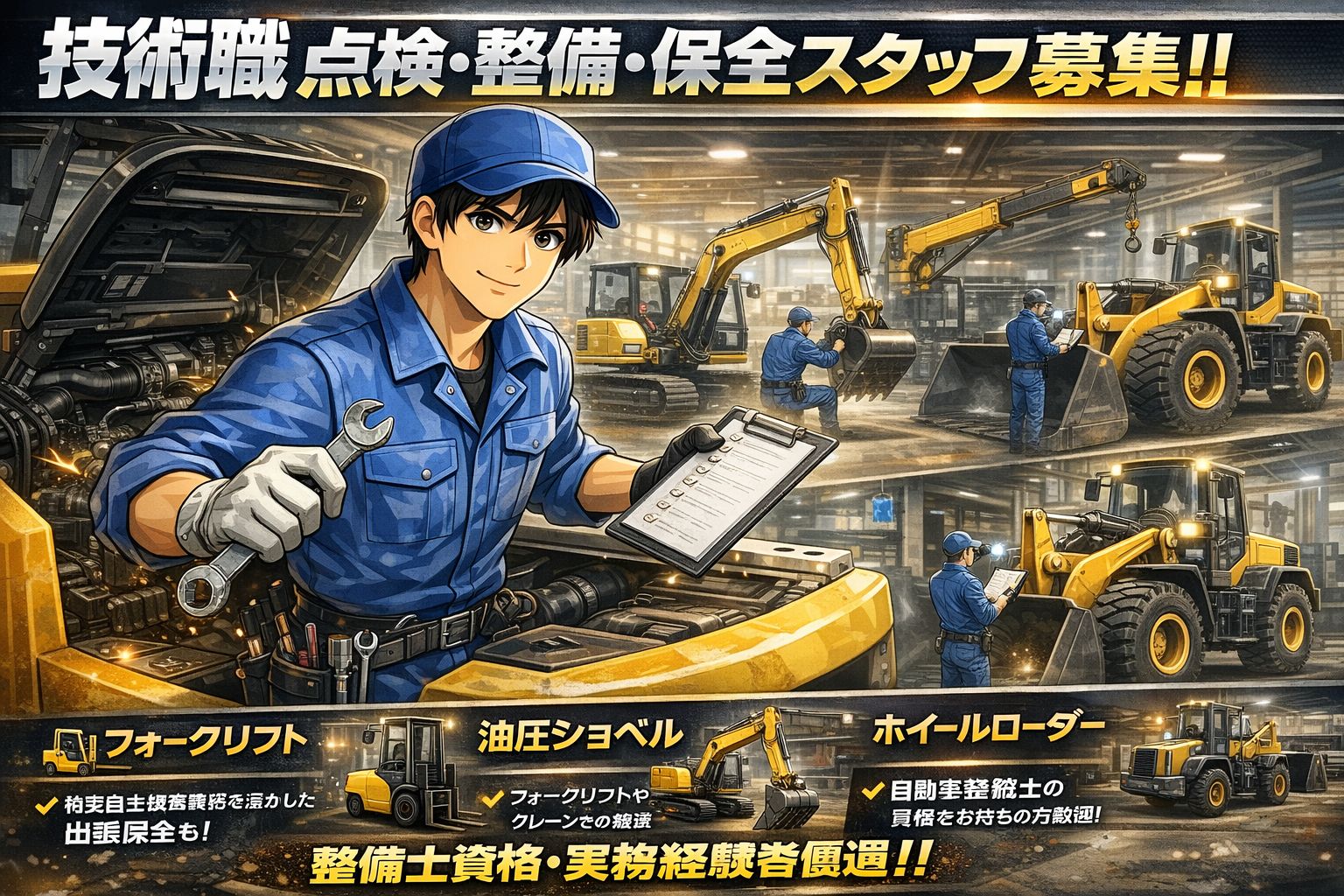 フォークリフトの点検や整備スタッフ