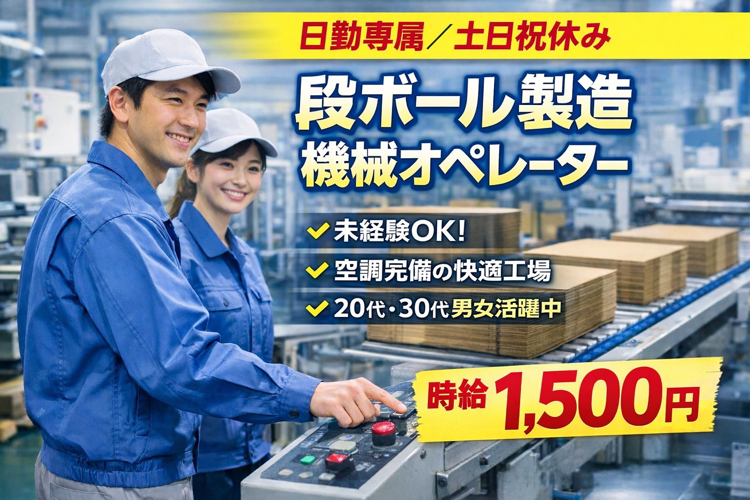 日勤専属のオペレーター業務／土日祝休み
段ボールマシーンのボタンを押すだけ