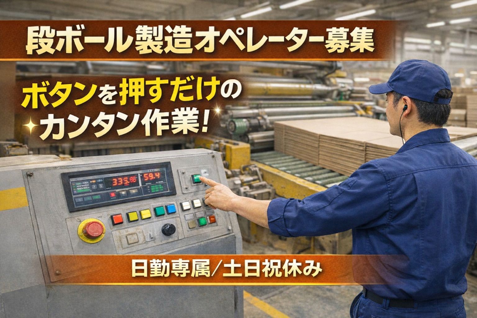 日勤専属のオペレーター業務／土日祝休み段ボールマシーンのボタンを押すだけ