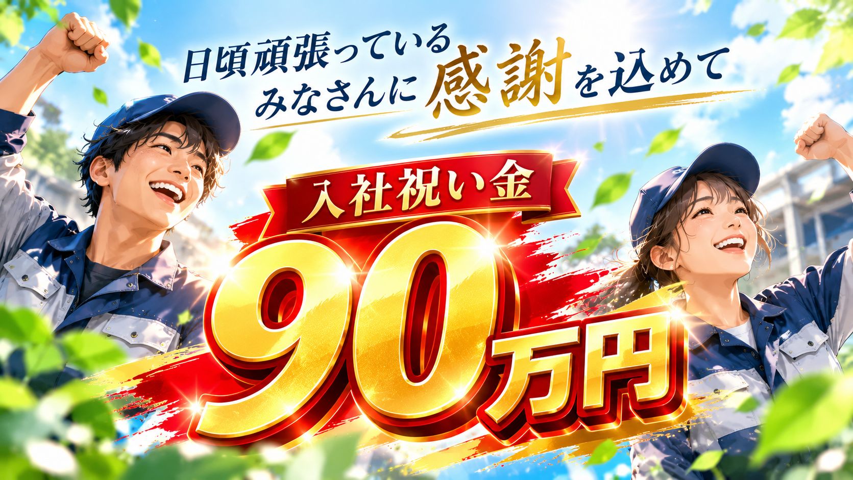 お祝い金９０万円‼ 国籍問わず幅広いスタッフ在住!! 応募ください!!