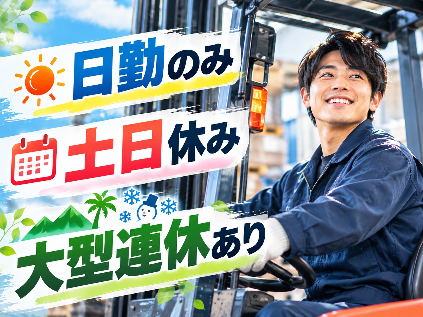 日勤専属！時給１３６０円で安定収入！土日休み！フォークリフト経験者歓迎★